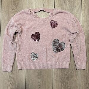 🛍️ 3 for $25 🛍️ - EUC - Justice Soft Pink Crewneck Sweater with Sequin Hearts